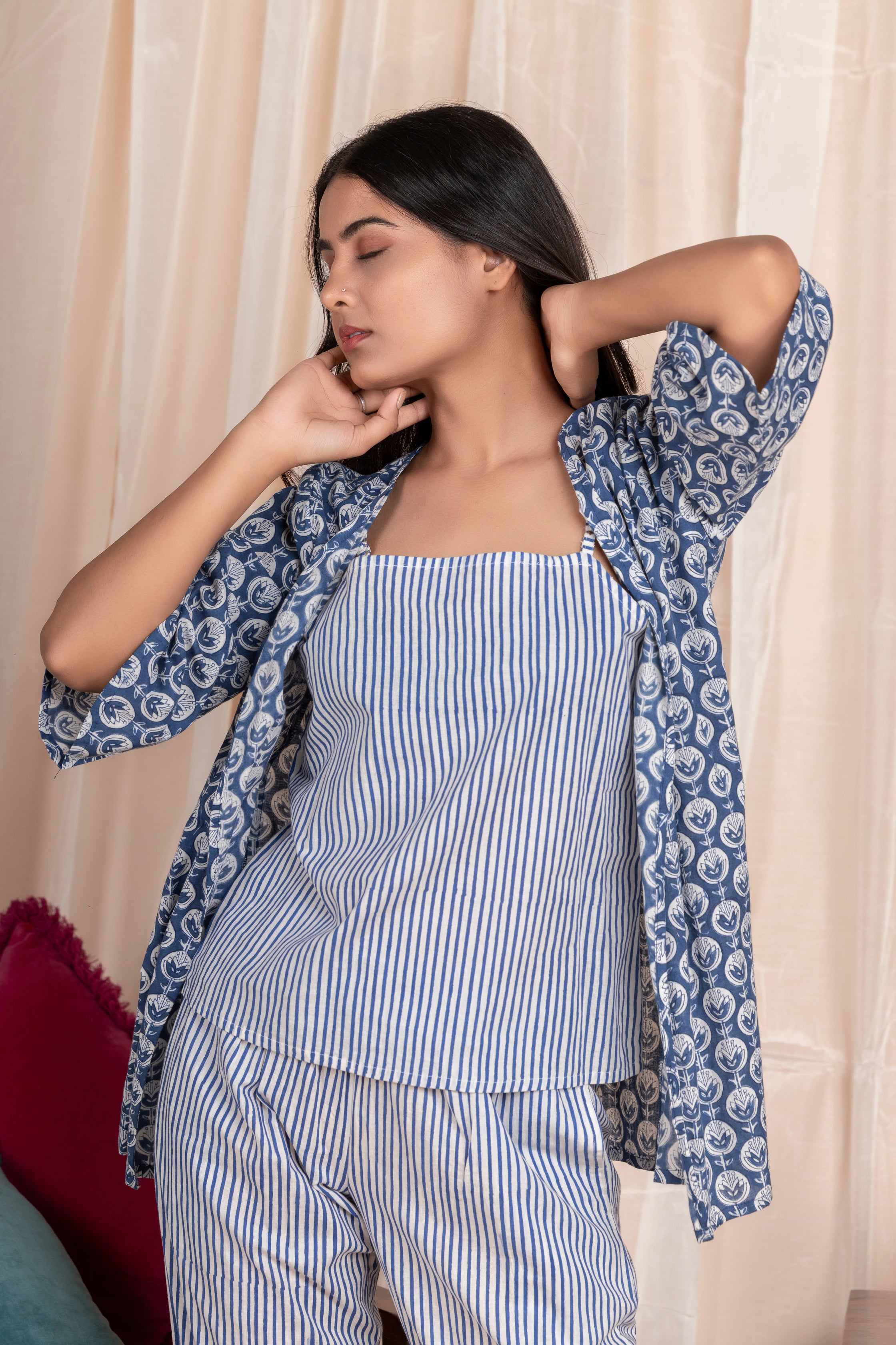 Bloom Indigo Night Suit (3 pcs)