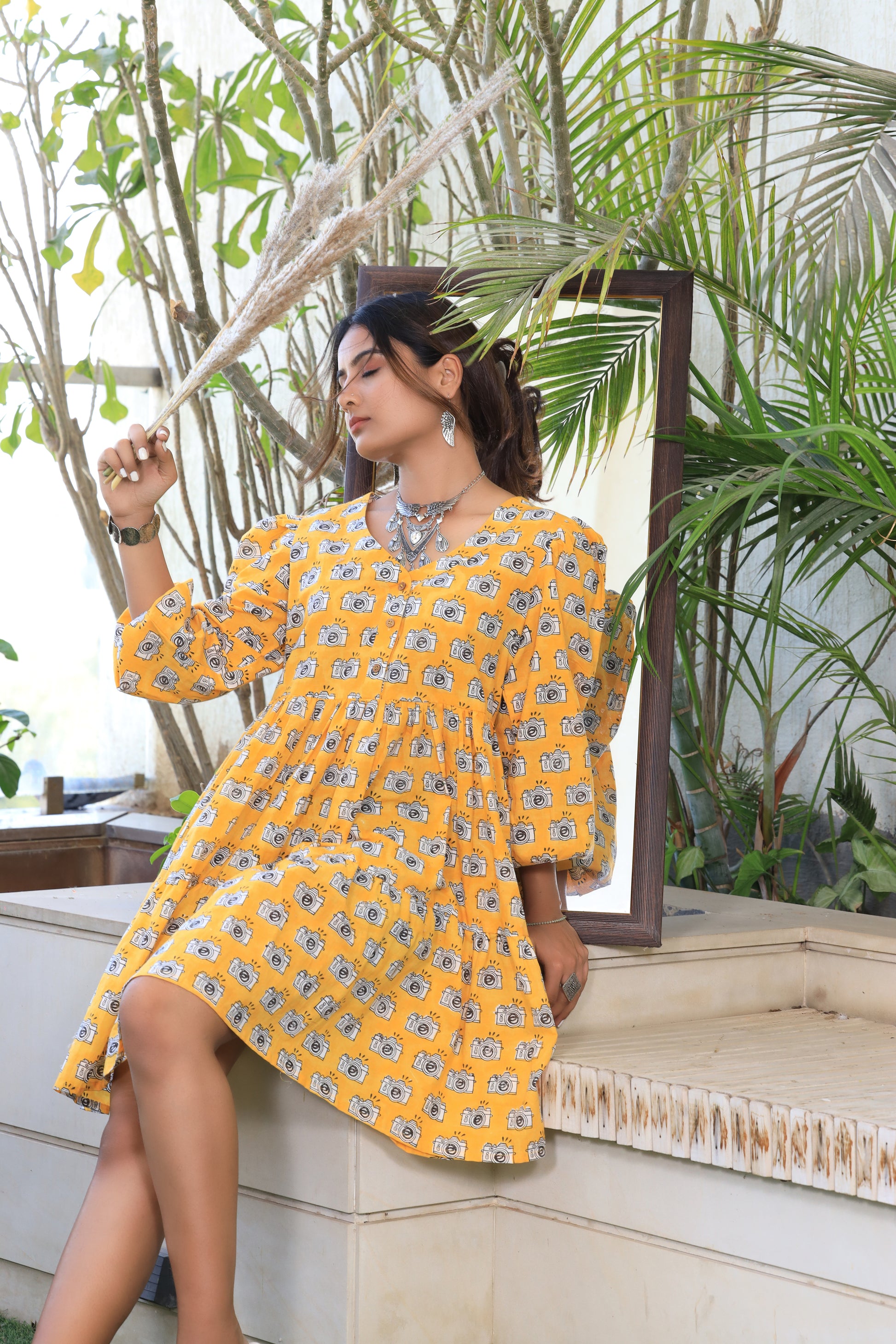 Camera Print Tier Dress – Amoree India