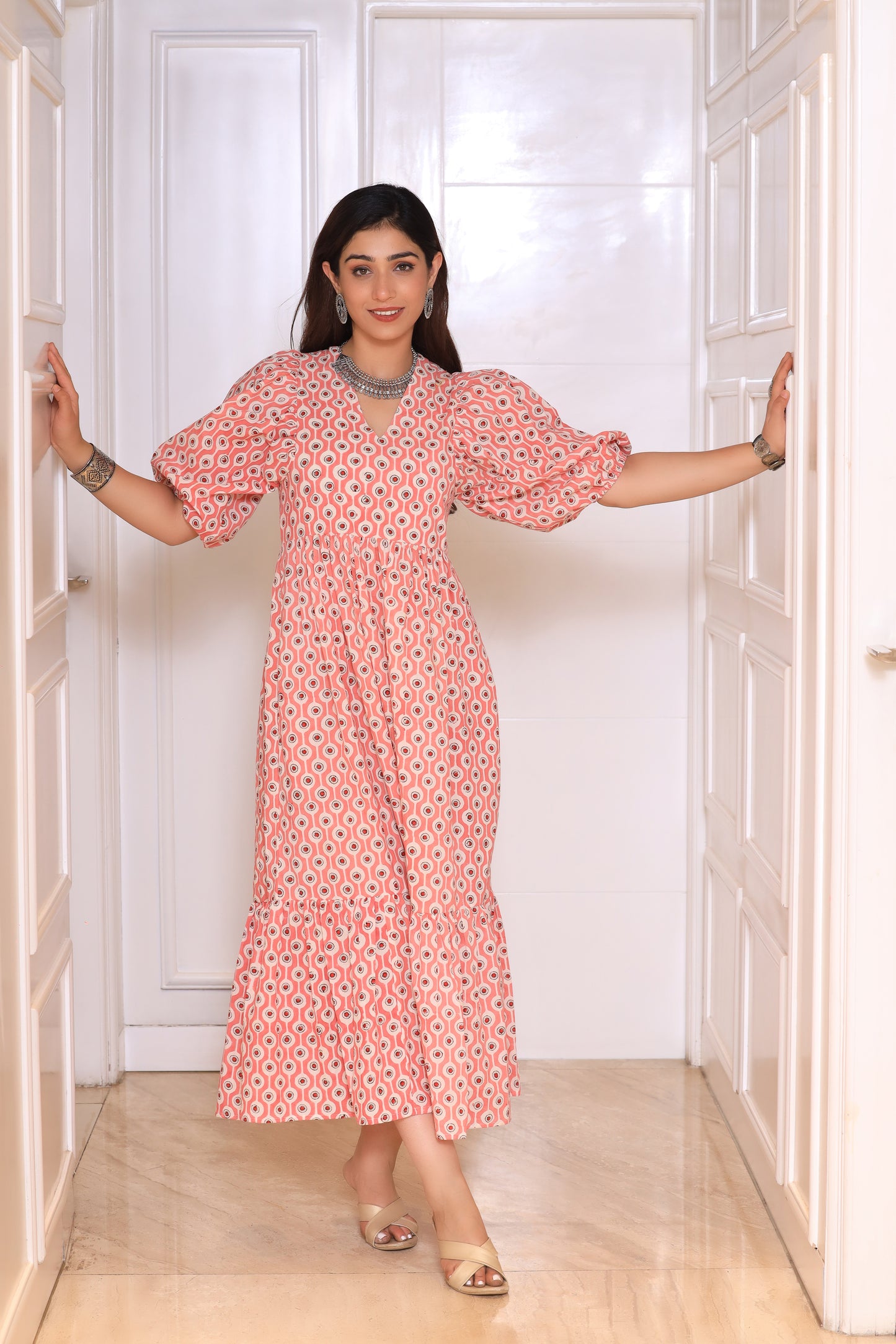 Alure Eye Print Maxi Dress (Pink)