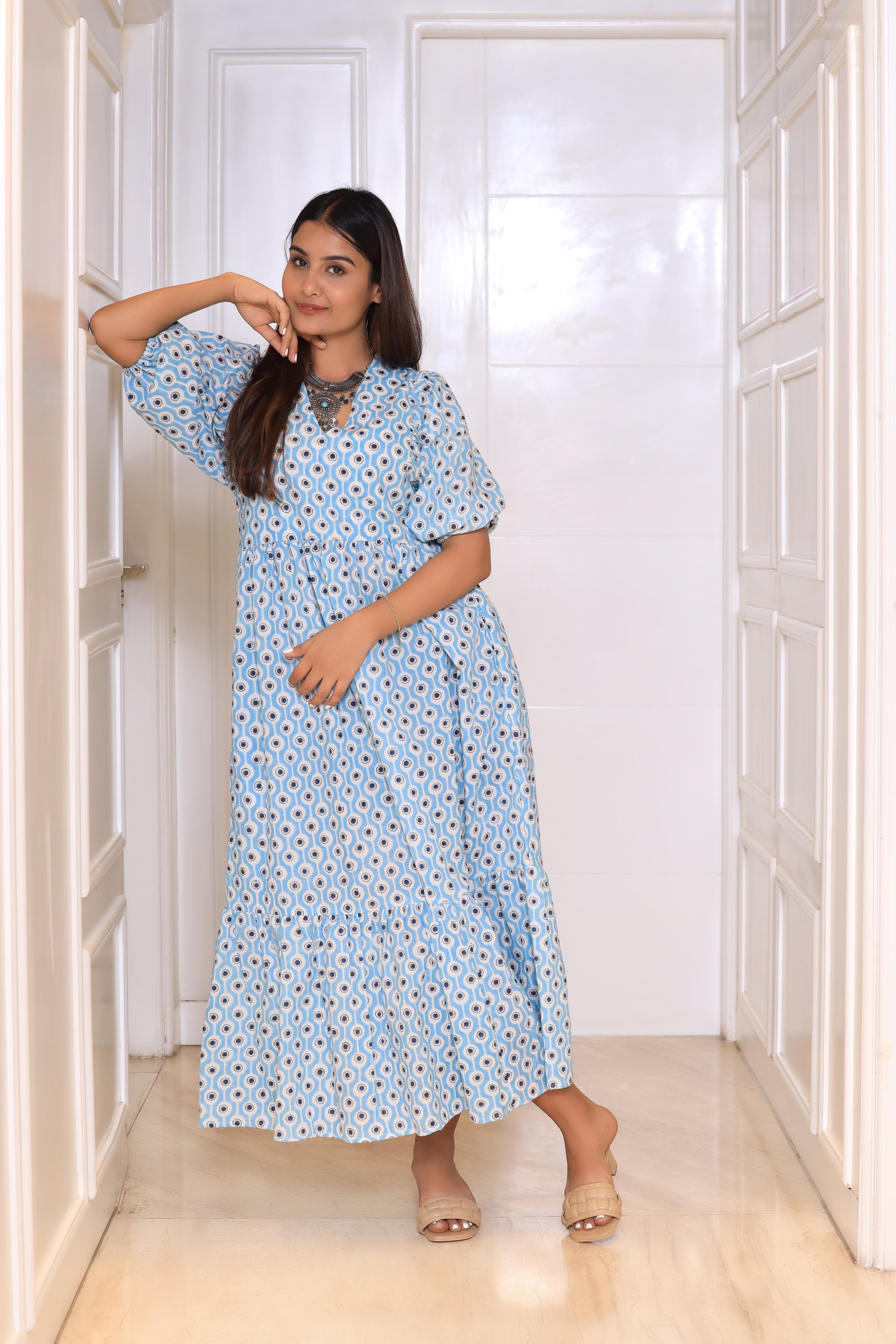 Alure Eye Print Maxi Dress (Blue)