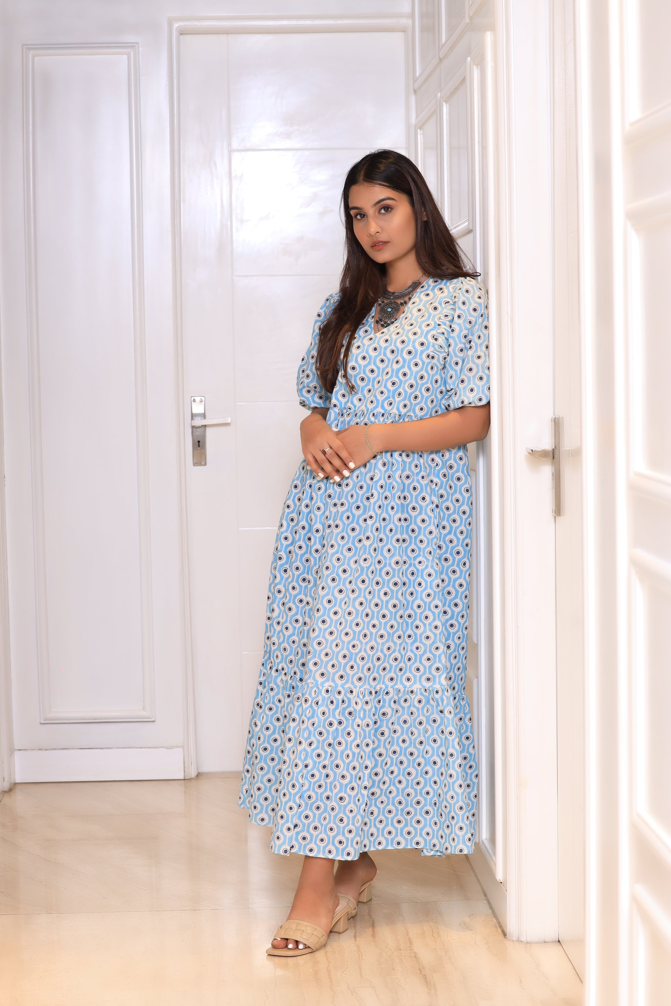 Alure Eye Print Maxi Dress (Blue)