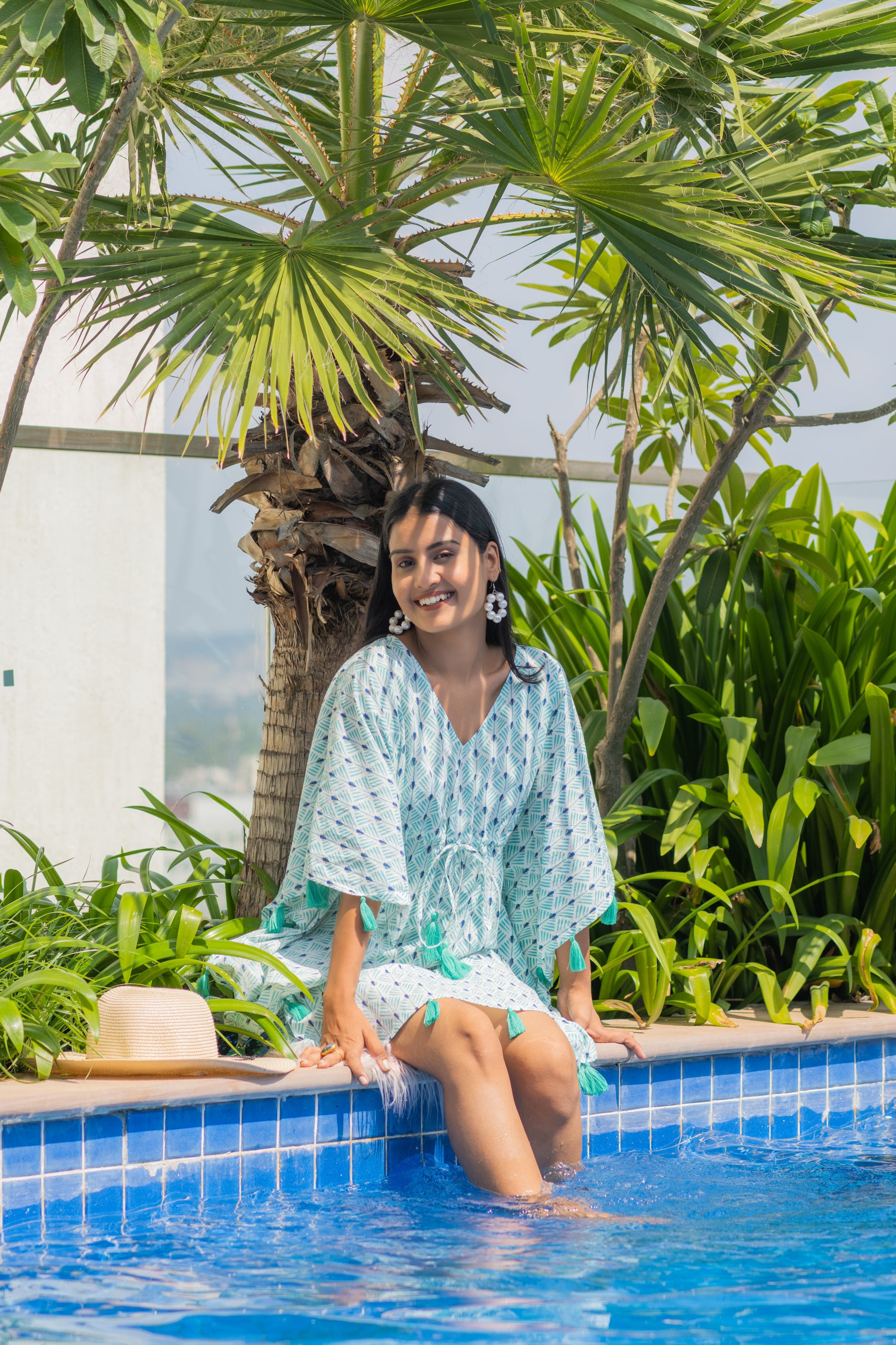 Rays of Life Aqua Tassel Kaftan