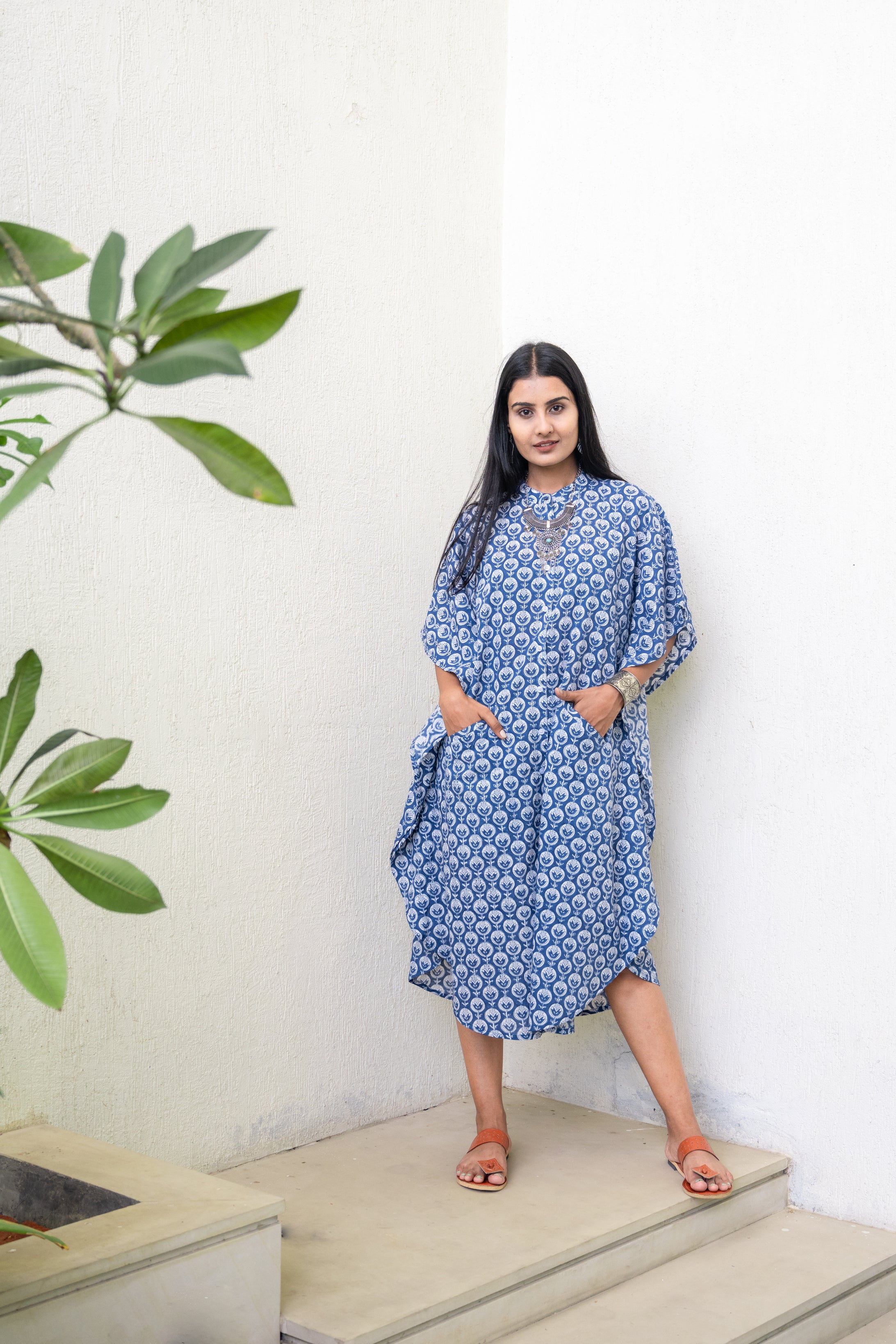 Bloom Indigo Cotton Dress Kaftan