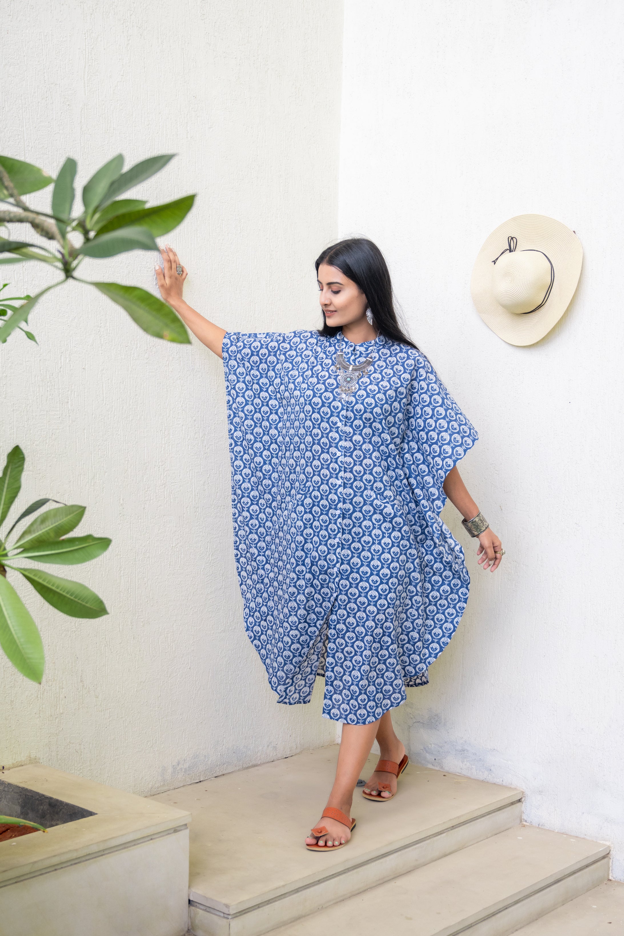 Bloom Indigo Cotton Dress Kaftan