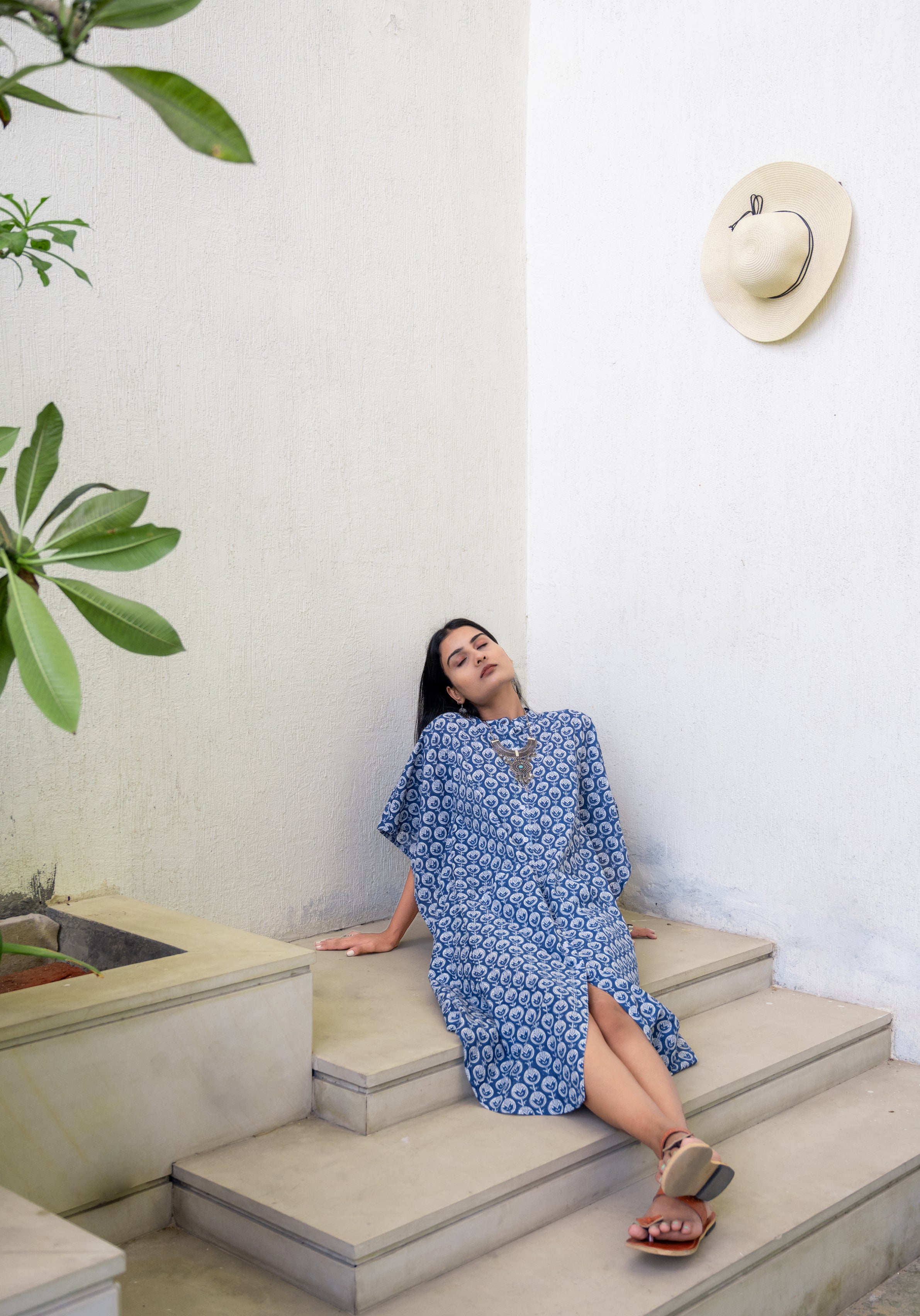 Bloom Indigo Cotton Dress Kaftan