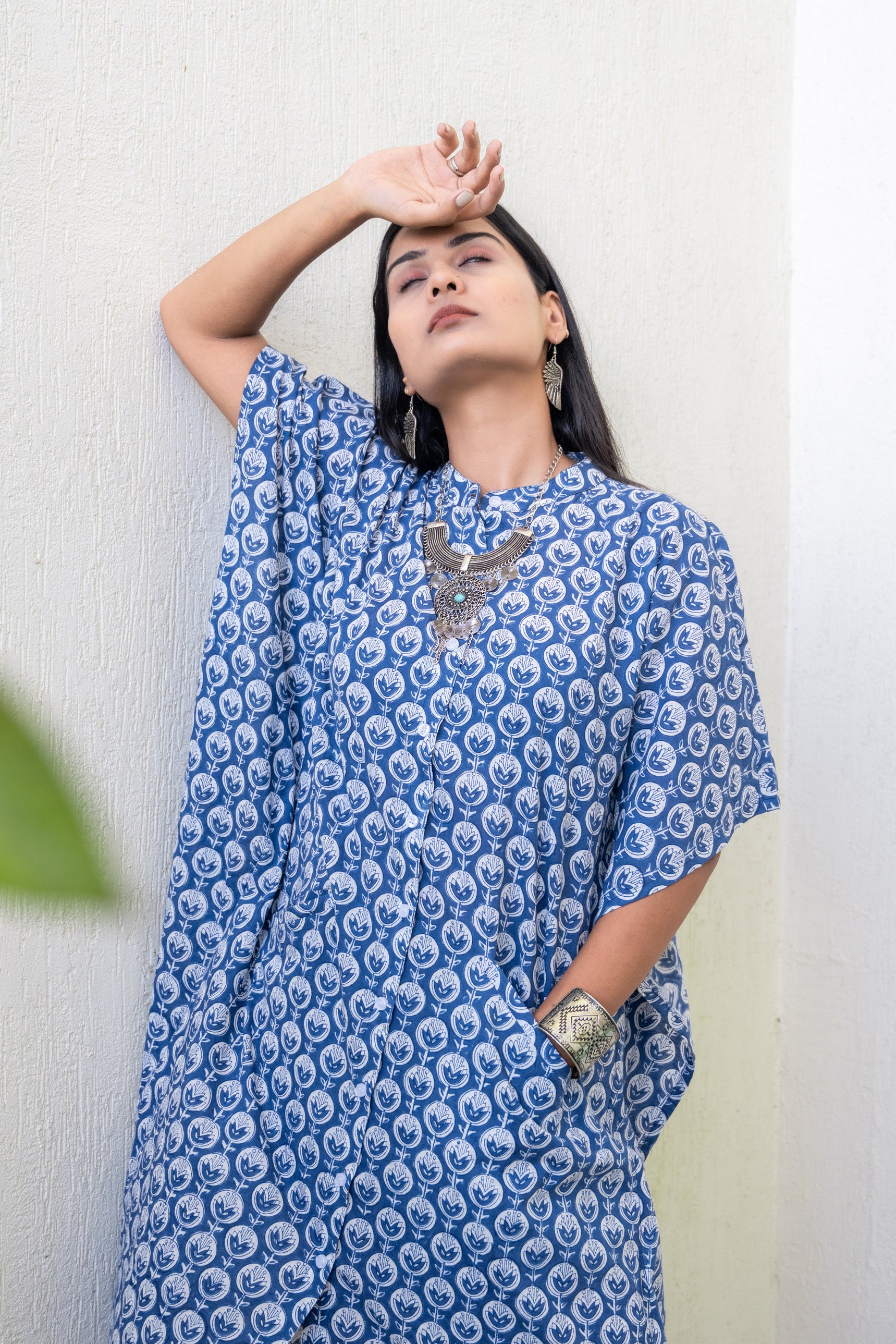 Bloom Indigo Cotton Dress Kaftan